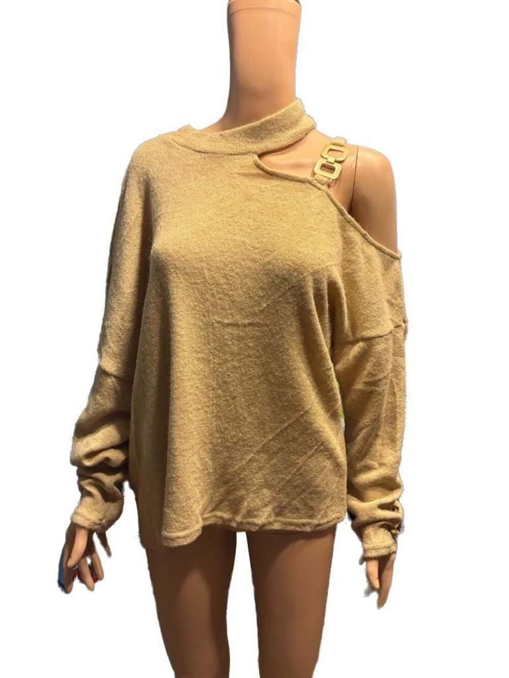 Chicme Evoranow Cold Shoulder Knit Sweater with Gold Chain Detail Size XL